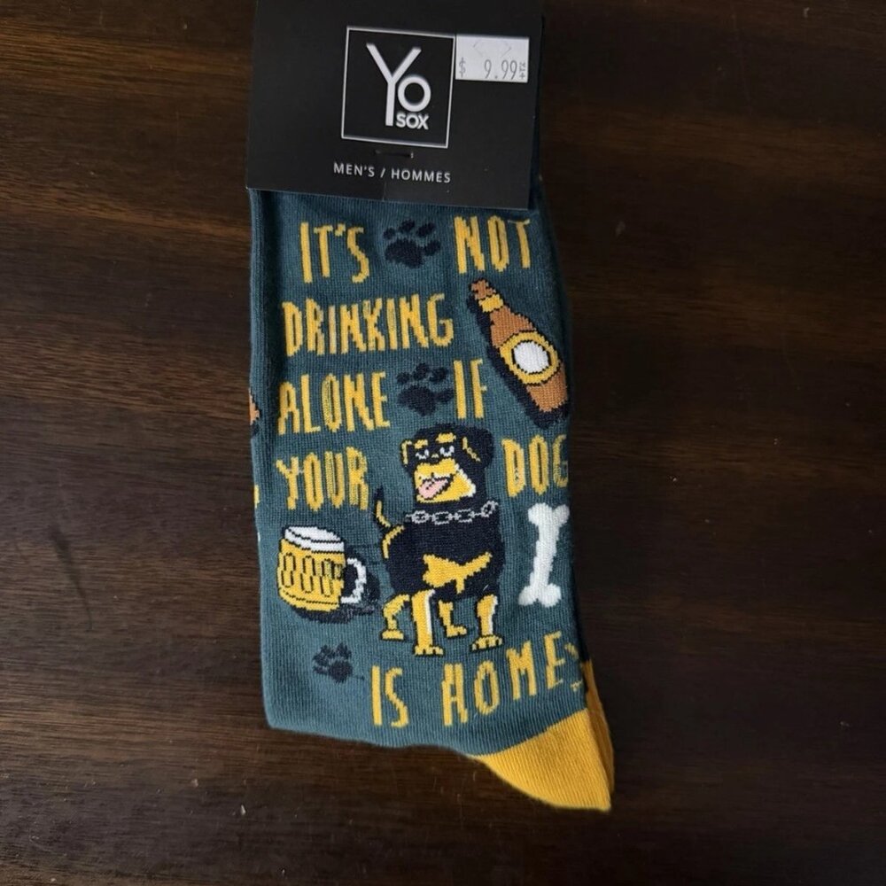 Yo Sox Men's Crew Socks It’s Not Drinking Alone If Your Dog Is Home New funny